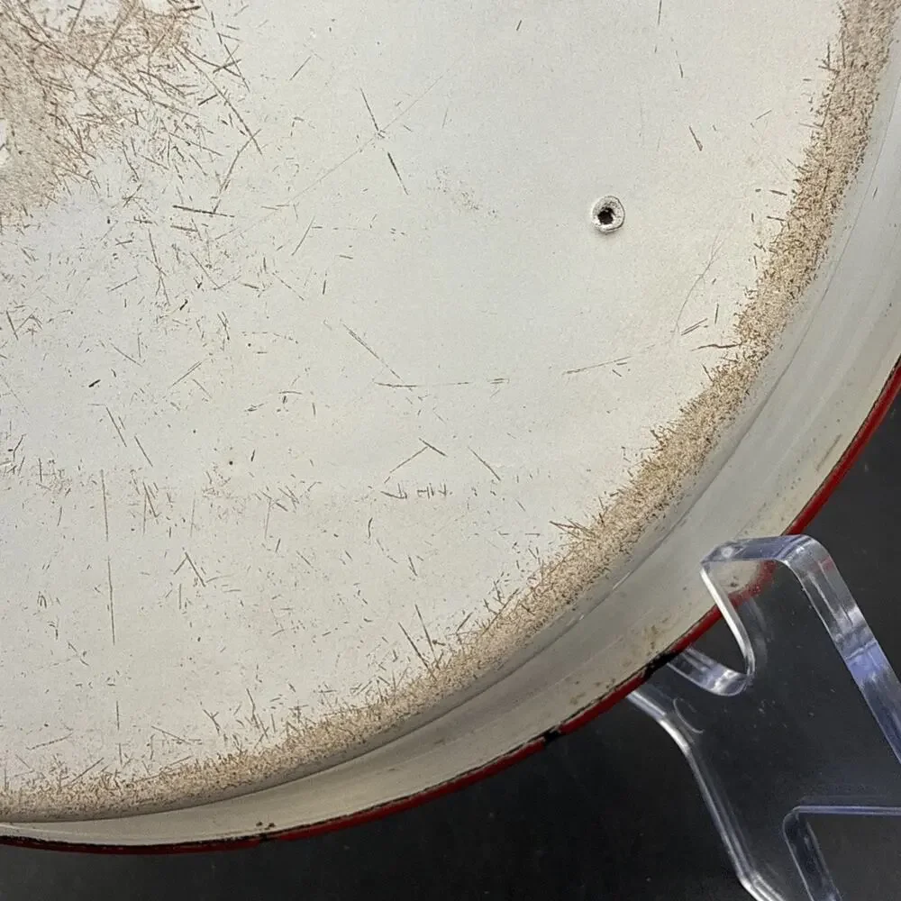 Vintage White Red Rim Enamelware Dinner Plate Farmhouse Camp Rustic 10 Inch